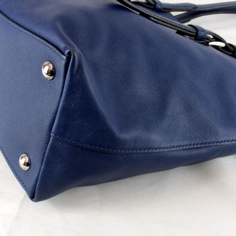 Prada Saffiano Triangle Logo Shoulder High Brand Tote Bag Leather Navy