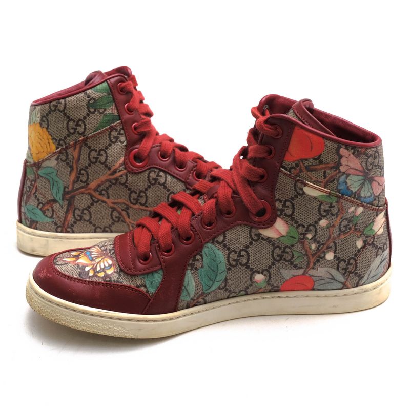 Gucci Shoes Sneakers Shoes High Cut Women PVC Leather Beige 427064 GG Tian