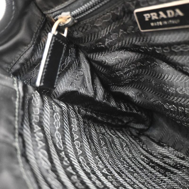 Prada Shoulder Bag Tessuto Nylon Leather Black Silver 87ka852