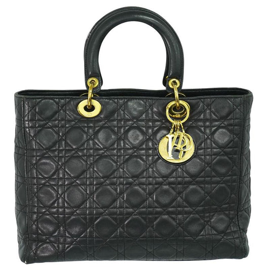 Authentic Christian DIOR Lady Dior Cannage Handbag Leather Black Lady Dior Bag