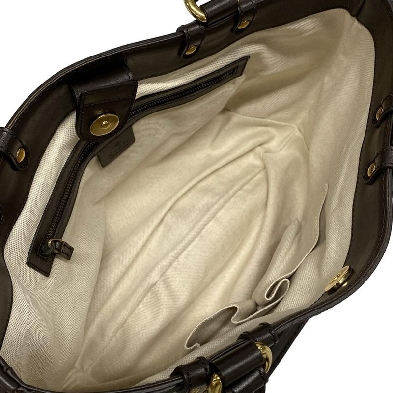 Gucci Tote Bag GG Pattern Scarlet 269953 Beige And Dark Brown Leather