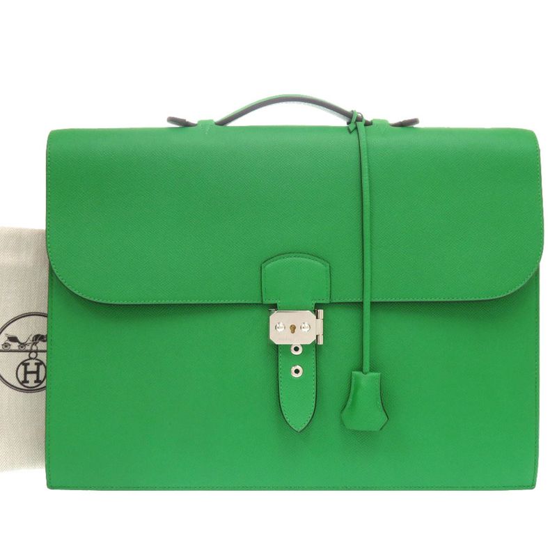 Hermes Sac A Depeches 38 Vaux Epson Bamboo Silver Hardware T Engraved Briefcase