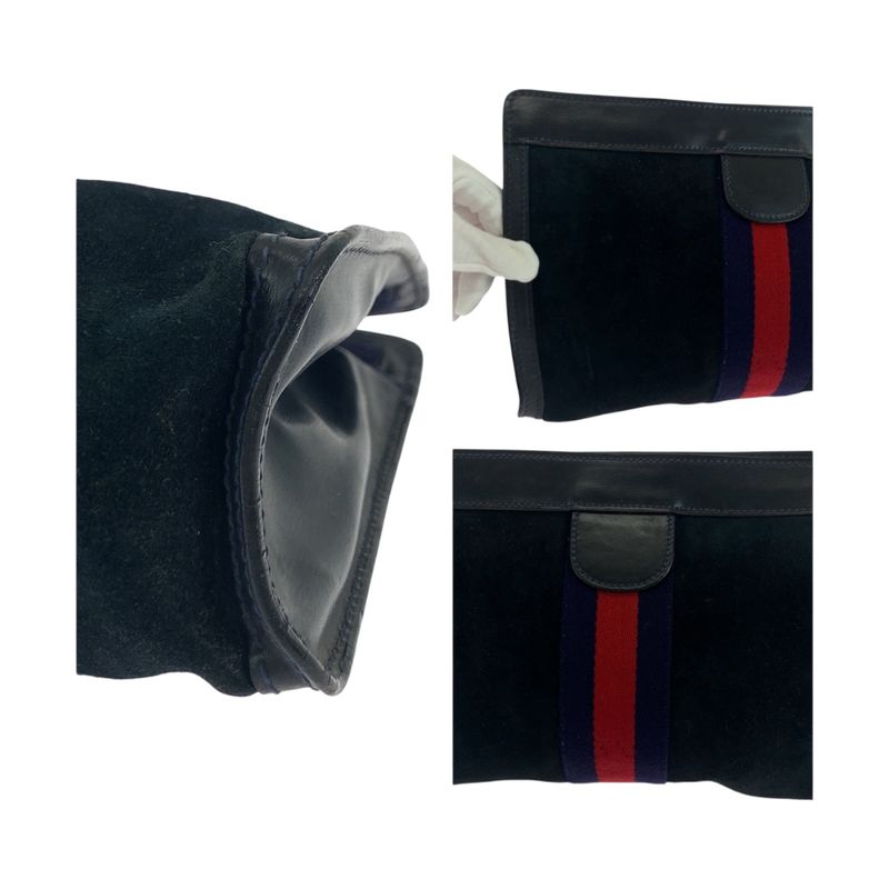 Gucci Vintage Old Gucci Sherry Line Navy Red Blue Suede Clutch Bag 504636