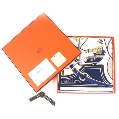 Hermes Carré 90 Stately Wheels 100% Silk Clesme / Bordeaux / Blue Current