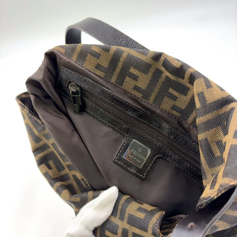 Fendi Mamma Bucket Zucchino Leather X Canvas Dark Brown X Beige Shoulder Bag