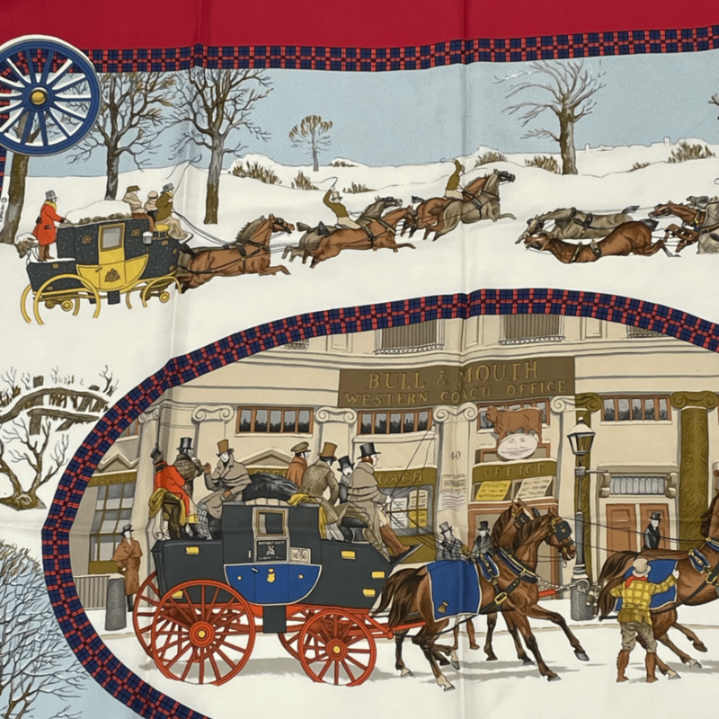 Hermes Carre 90 Postal Coach Scarf Silk Red