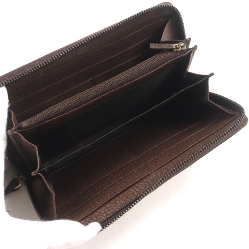 Gucci 658634 Bamboo Jumbo GG Canvas Leather Round Zipper Long Wallet Long