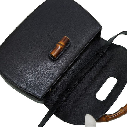Gucci Bamboo Shoulder Hand Bag Leather Black With Strap Black 0056gucci