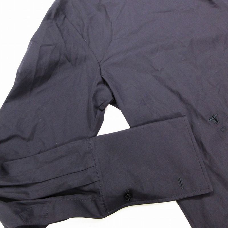 Dior Homme Asymmetric Shirt Cotton Poplin Bee Embroidery Long Sleeves Black