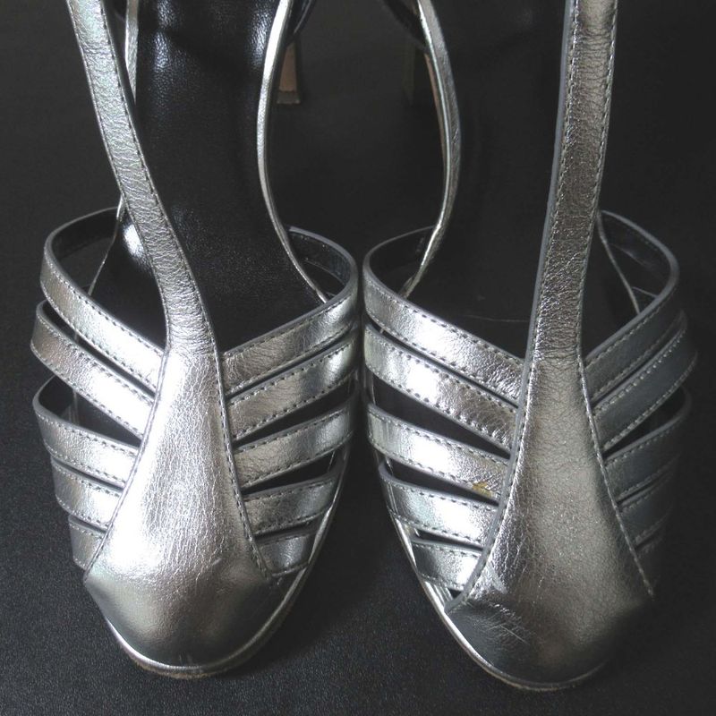 Celine High Heel Ankle Strap Sandals Size 35 Approx 22cm (8.66in) Silver Color