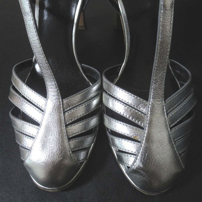 Celine High Heel Ankle Strap Sandals Size 35 Approx 22cm (8.66in) Silver Color