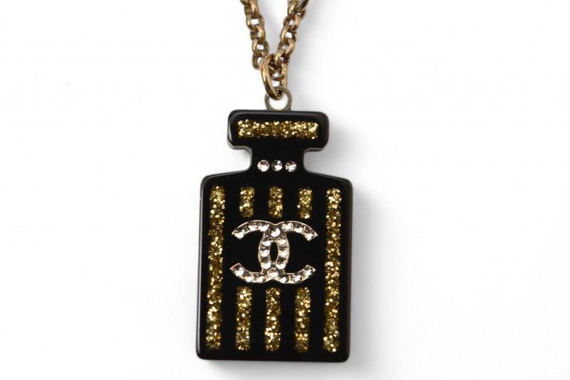 Chanel Necklace Pendant Chanel Coco Mark Bottle Motif Rhinestone Gold Black