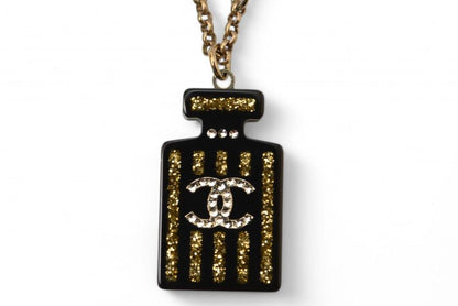 Chanel Necklace Pendant Chanel Coco Mark Bottle Motif Rhinestone Gold Black