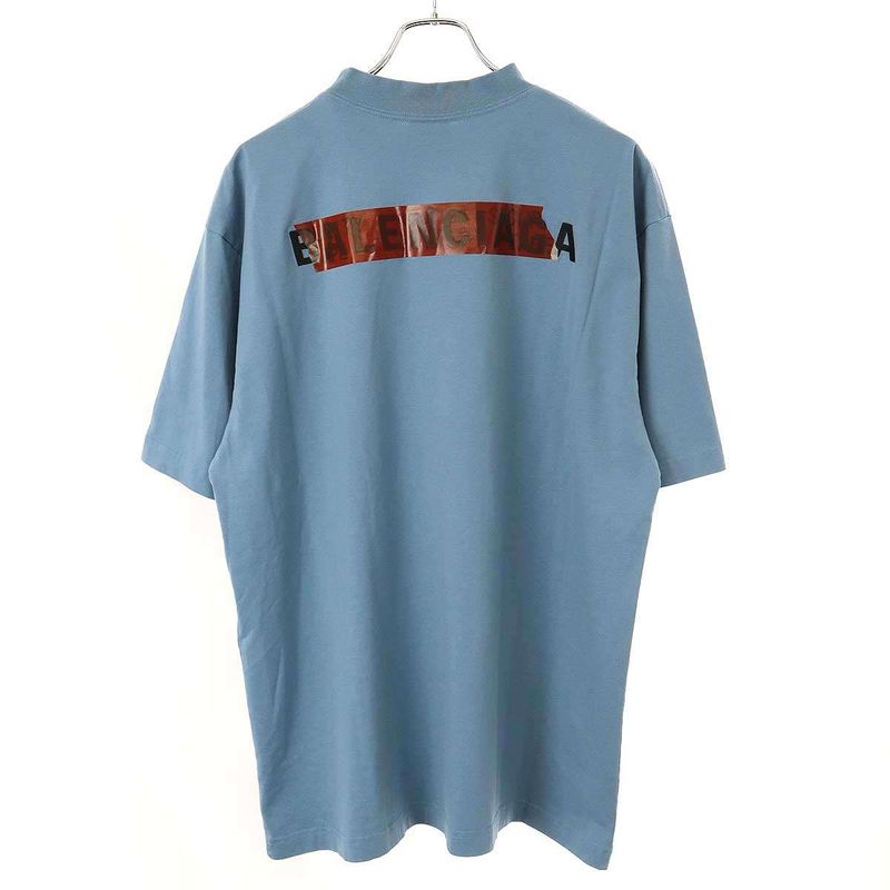 Balenciaga 25ss Medium Fit T-Shirt Taping Logo T-Shirt 764235 Tsvg2 Blue S