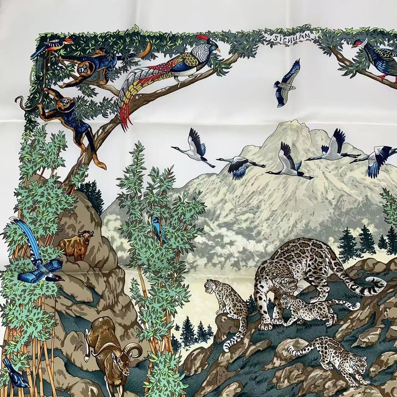 Hermes Carre 90 Sichuan Silk Scarf White With Box