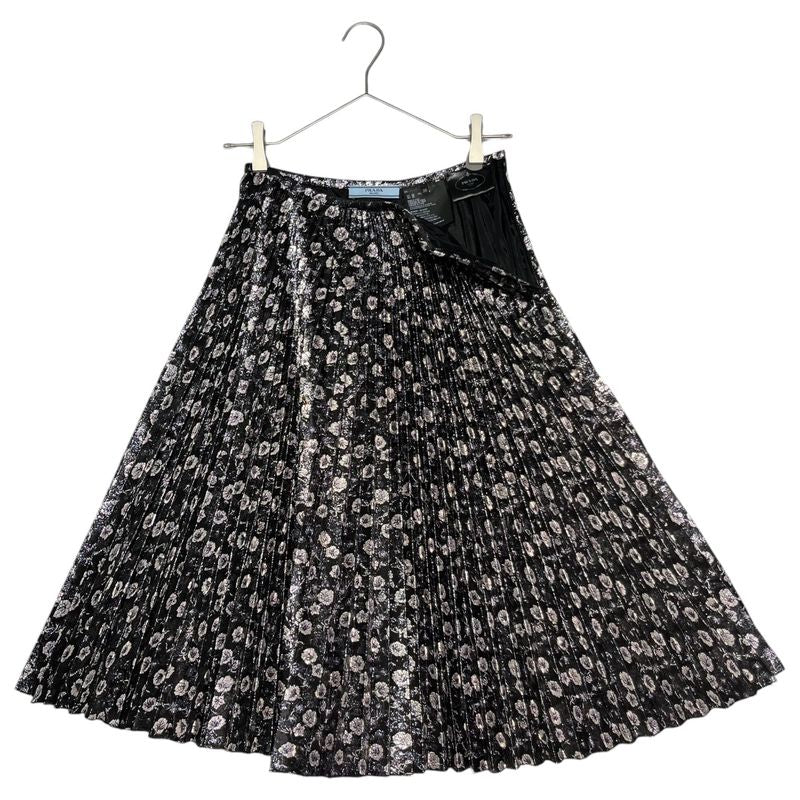 Prada 18ss Lame Pleated Jacquard Skirt P166n 36(about S) Black×silver