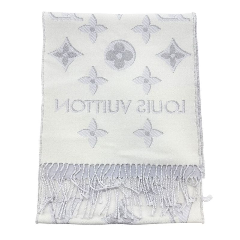 1942 Louis Vuitton Scarf LV Escential Shine M78895 Light Gray Wool Monogram