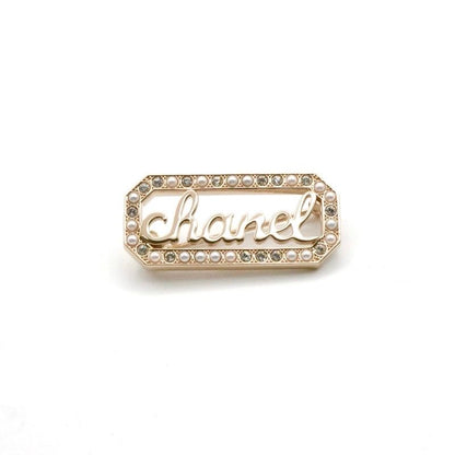 Chanel Brooch Corsage Gold Logo Rhinestone