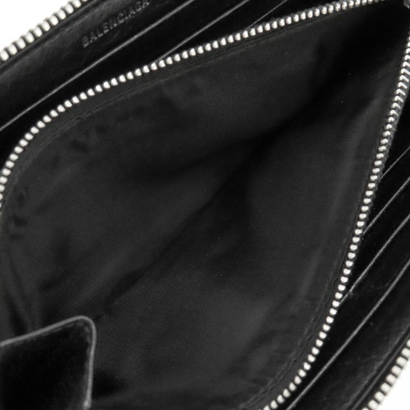 Balenciaga Long Wallet Round Zipper Graffiti Leather Black Silver Hardware