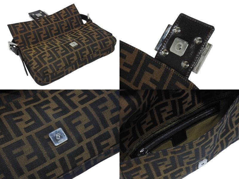 Fendi Mamma Baguette Bag Zucca Pattern Canvas Leather Brown Silver — view 7