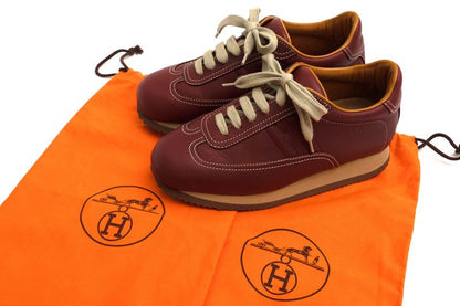 Hermes Shoes Sneakers Shoes Low Cut Ladies Women Leather Genuine Red Brown Red