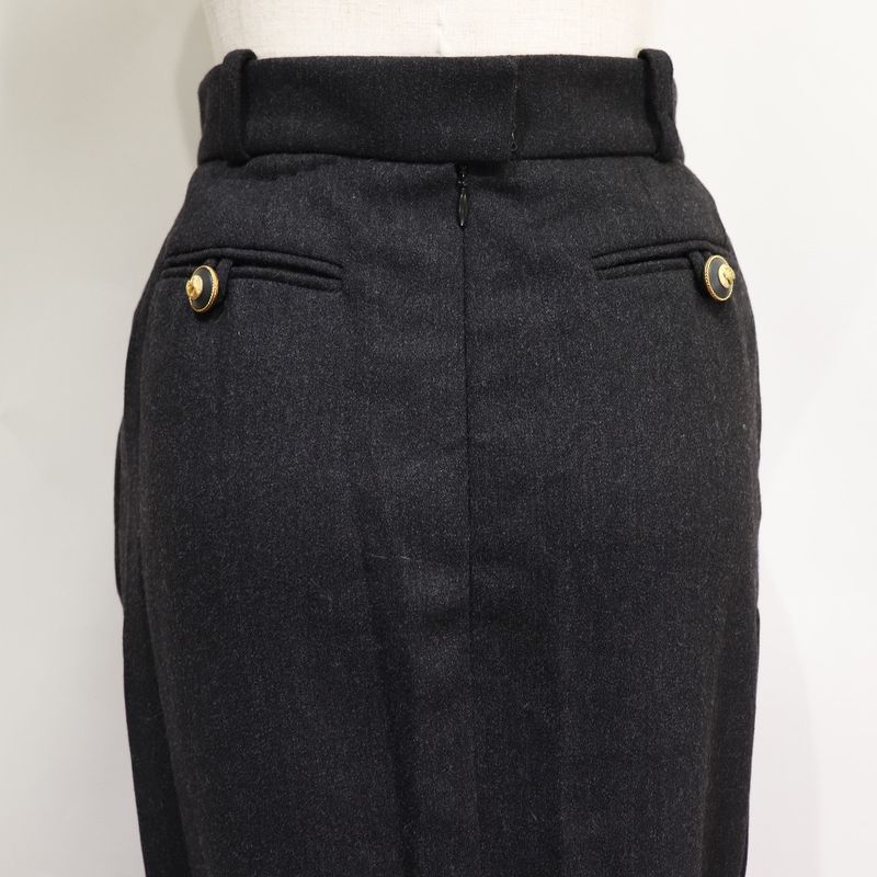 Chanel Coco Mark Back Button 93A P02440 Wool Charcoal Gray Women's Skirt