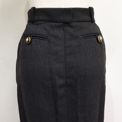 Chanel Coco Mark Back Button 93A P02440 Wool Charcoal Gray Women's Skirt