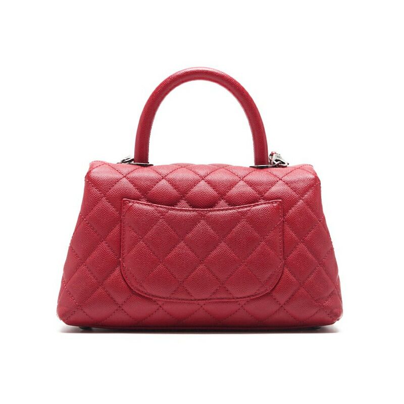 Chanel Matelasse Coco Handle 2WAY Handbag Caviar Skin Red With Silver Hardware