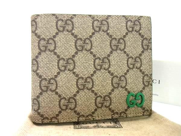 Gucci 768243 GG Supreme PVC Fold Wallet Billfold Brown And Green Bj6524