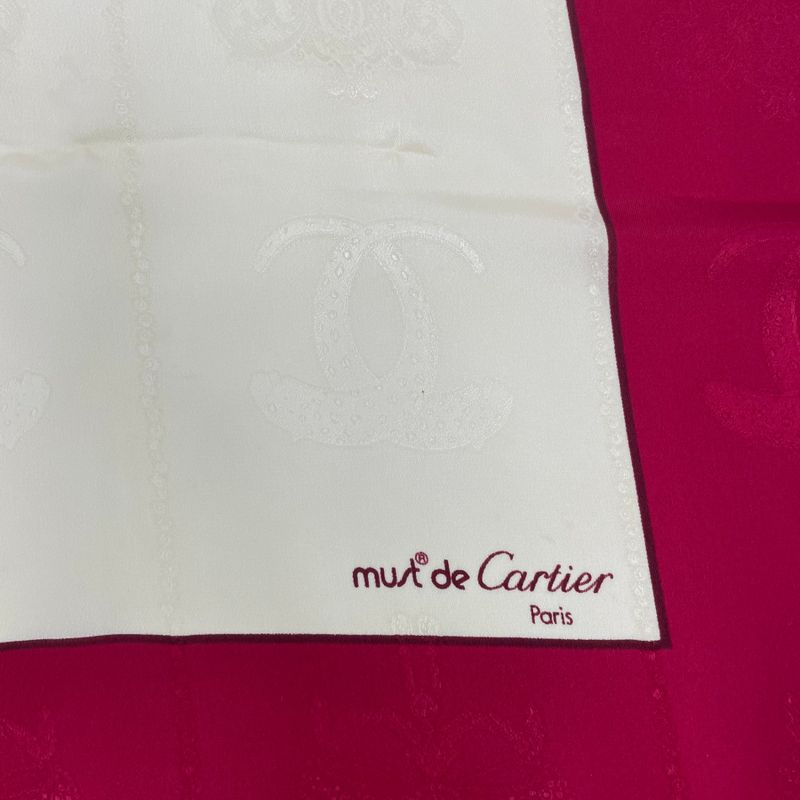 Cartier Large Scarf Silk Logo Cream And Red With Box