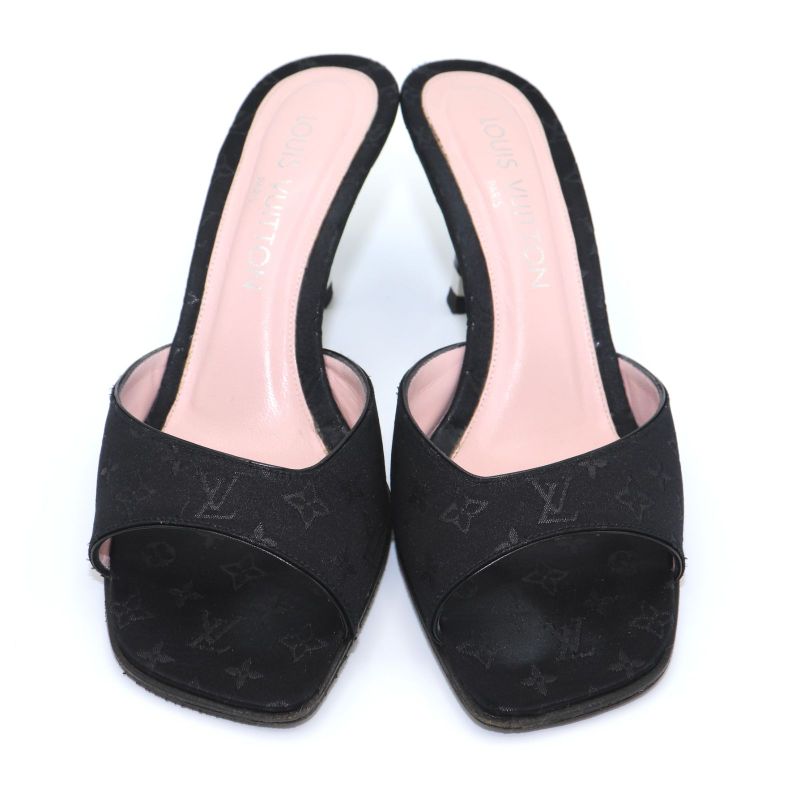Louis Vuitton Monogram Satin Mule Sandals Women's 37 Ma1020 Black Made In Italy