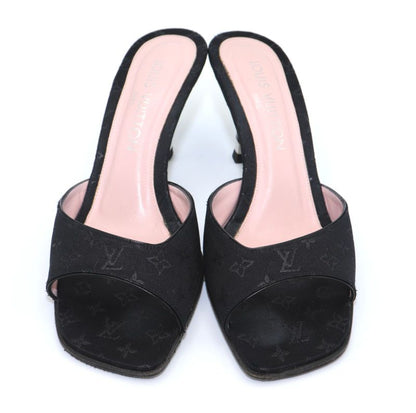 Louis Vuitton Monogram Satin Mule Sandals Women's 37 Ma1020 Black Made In Italy