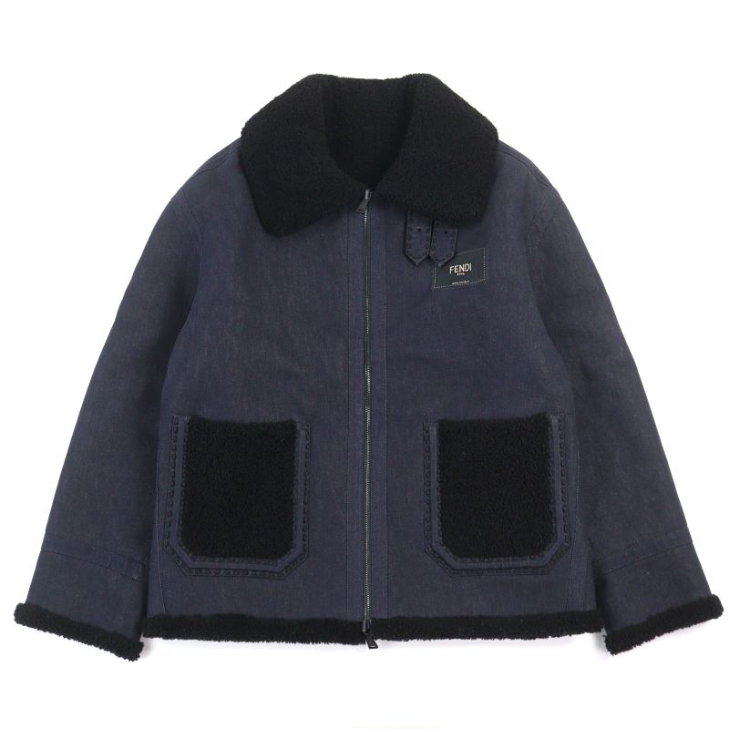 Fendi 2021 Fm0176 Selleria Sheepskin Cotton With Logo Patch Reversible Denim