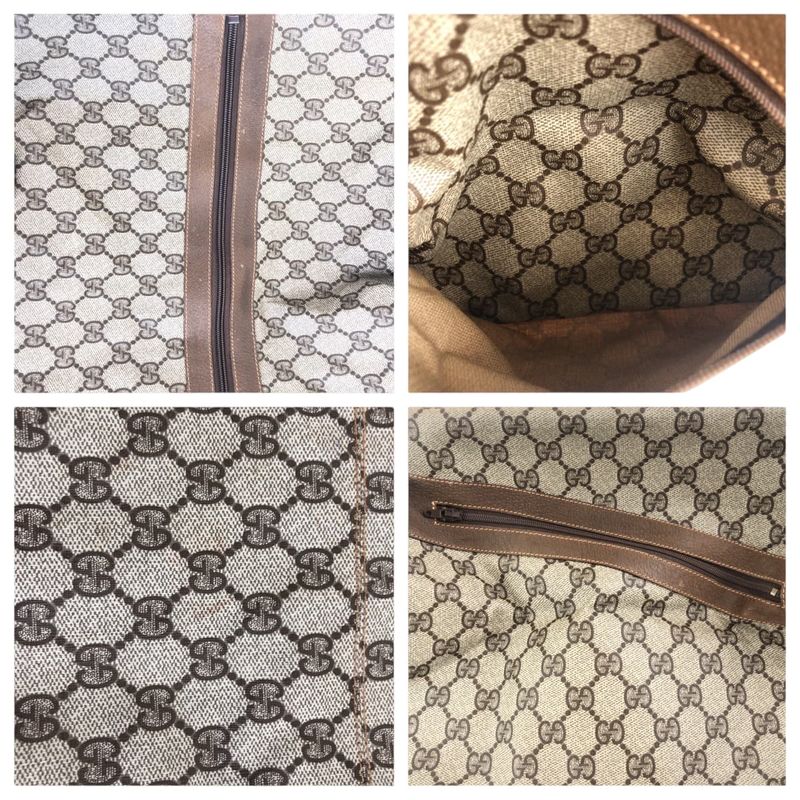 Gucci Vintage Old Gucci Sherry Line Beige GG Supreme Canvas Boston Bag Handbag