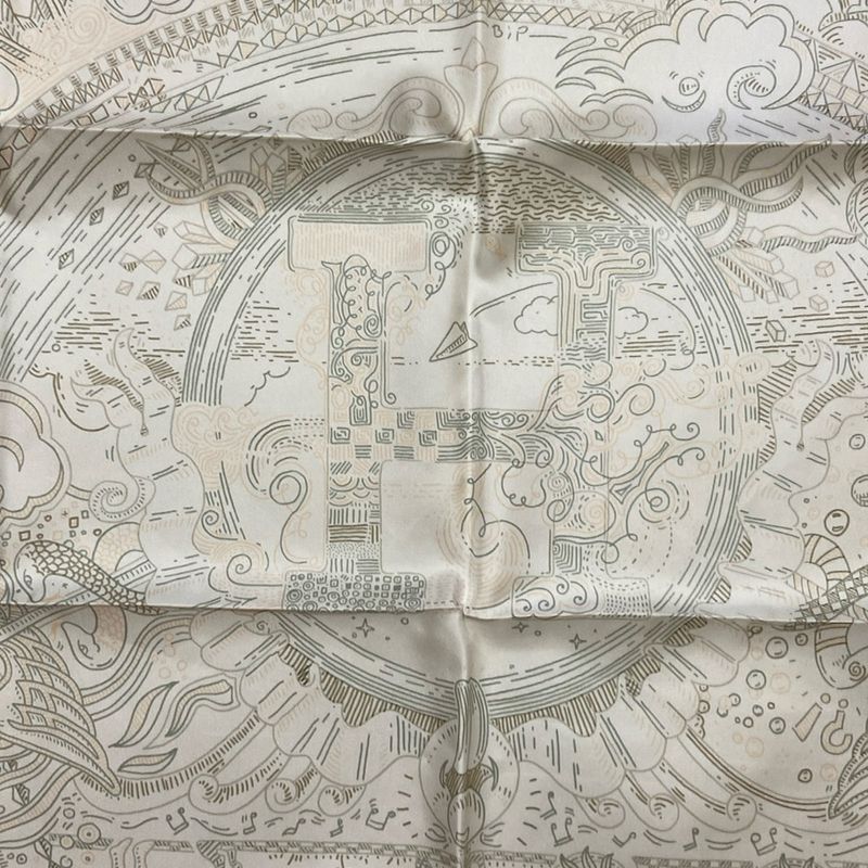 Hermes Scarf Carré 90 White X Rose Nacre X Vert De Gris Please HOLD THE
