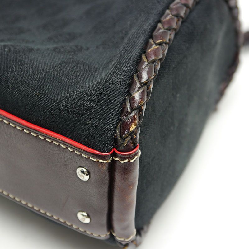 Loewe Semi Shoulder Bag Canvas And Leather Anagram Pattern Black And Brown