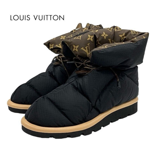 Louis Vuitton Pillow Line Monogram Boots Short Boots Shoes Nylon Black Brown