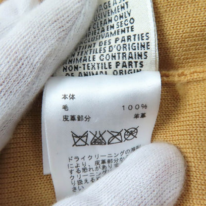 Hermes 100% Wool Lamb Leather Trim Short Sleeve Knit Cardigan Top Yellowish 36