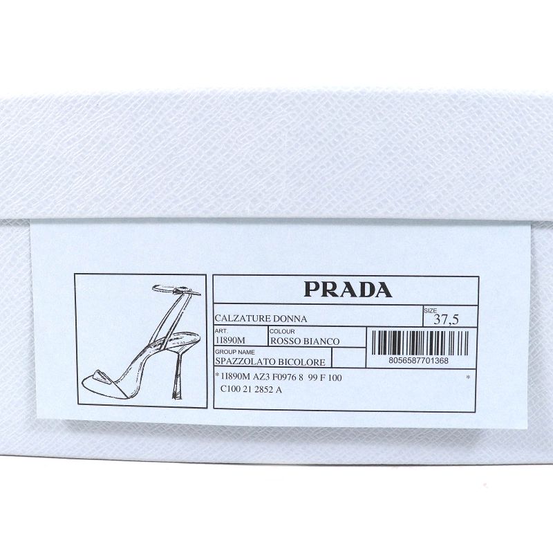 Prada 1i890m Triangle Logo Strap Leather Pumps Rosso Bianco 37.5 With Box And