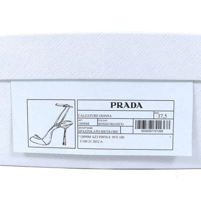 Prada 1i890m Triangle Logo Strap Leather Pumps Rosso Bianco 37.5 With Box And