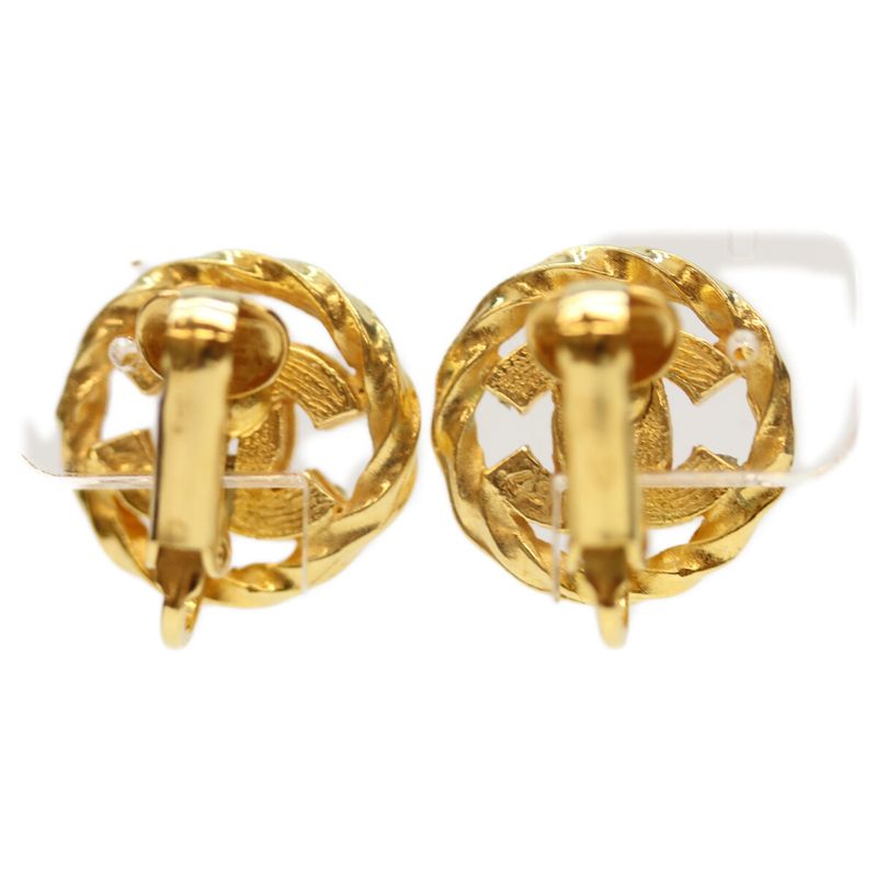 Chanel 2137 GP Rhinestone Circle Coco Mark Earrings