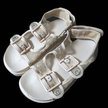 Gucci GG Rhinestone Sports Sandals Size 35 Approx 22cm (8.66in) Beige Ladies