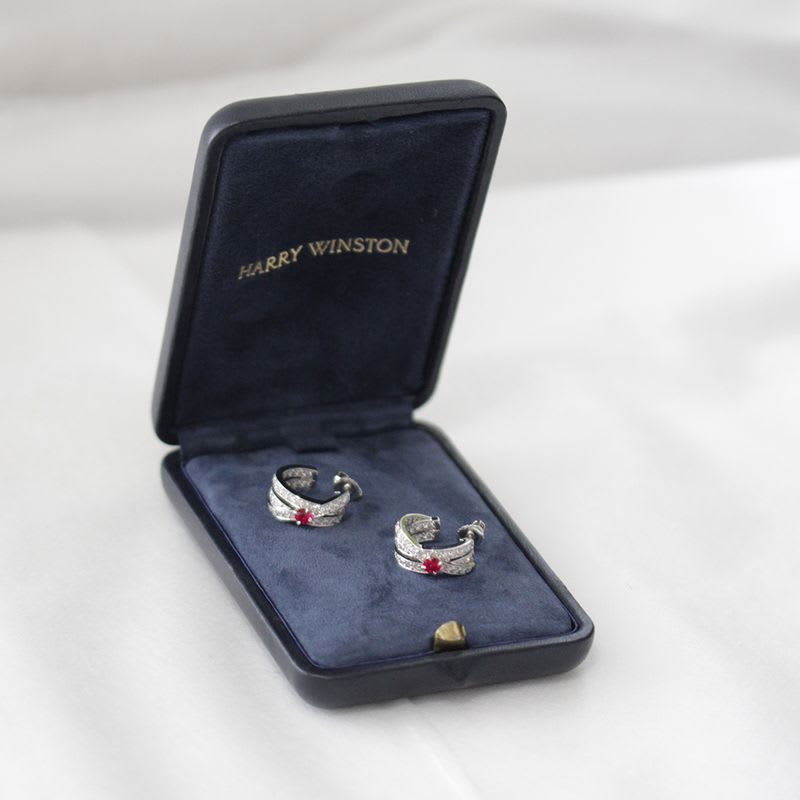 Harry Winston Geometric Ruby Diamond Earrings Earring Pt950 E1459