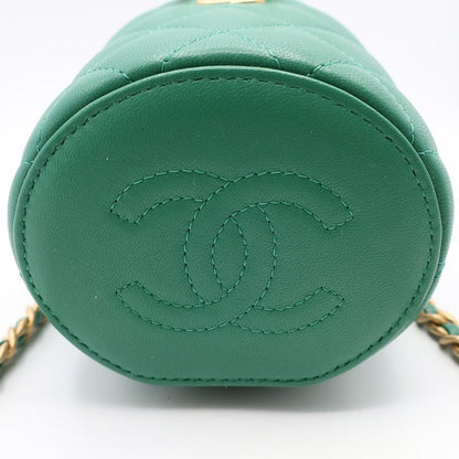 Chanel Mini Vanity Bag Green Lambskin Chain Shoulder Gold Hardware