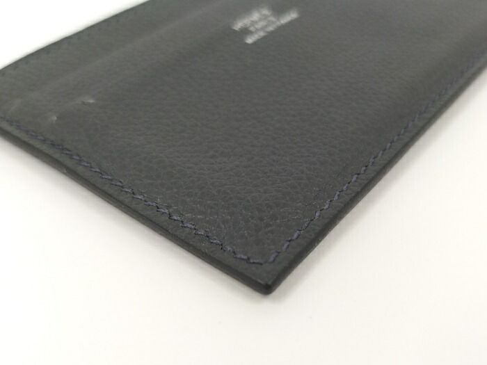 Hermes Citizen Twill Silk Quinn Card Case Leather Grayish W Engraved