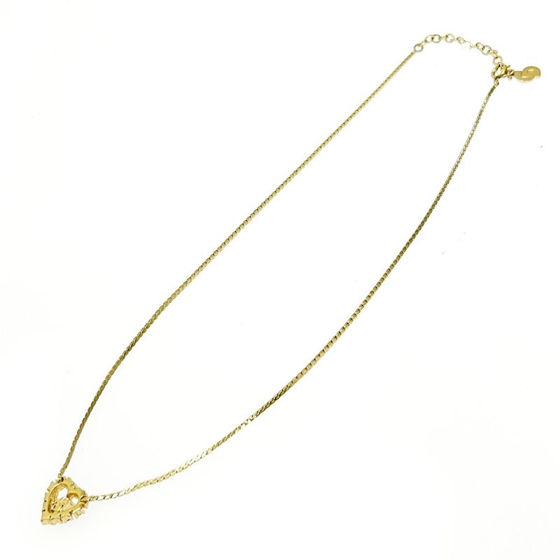 Christian Dior GP Rhinestone Dior Logo Heart Necklace Gold 440468 Necklace