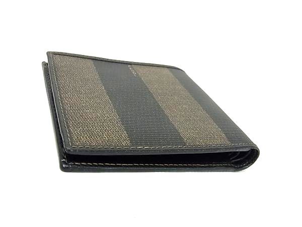 Fendi Vintage Pecan Pattern PVC X Leather Bifold Wallet Black And Brown Bl9289