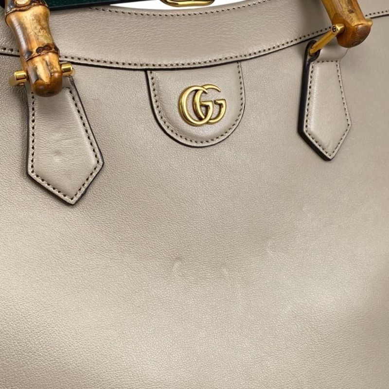 Gucci Tote Bag Diana Bamboo 655658 Leather Double G Beige Gold Hardware Gucci
