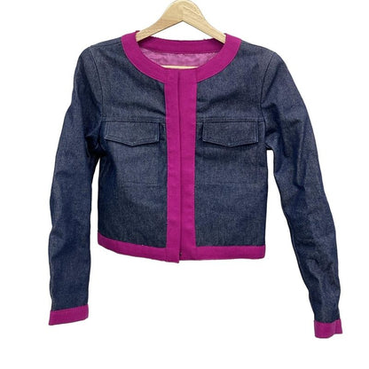 Fendi Jeans Jacket Size IT 42 Women - 595543 Blue And Pink Denim Collarless