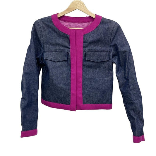 Fendi Jeans Jacket Size IT 42 Women - 595543 Blue And Pink Denim Collarless